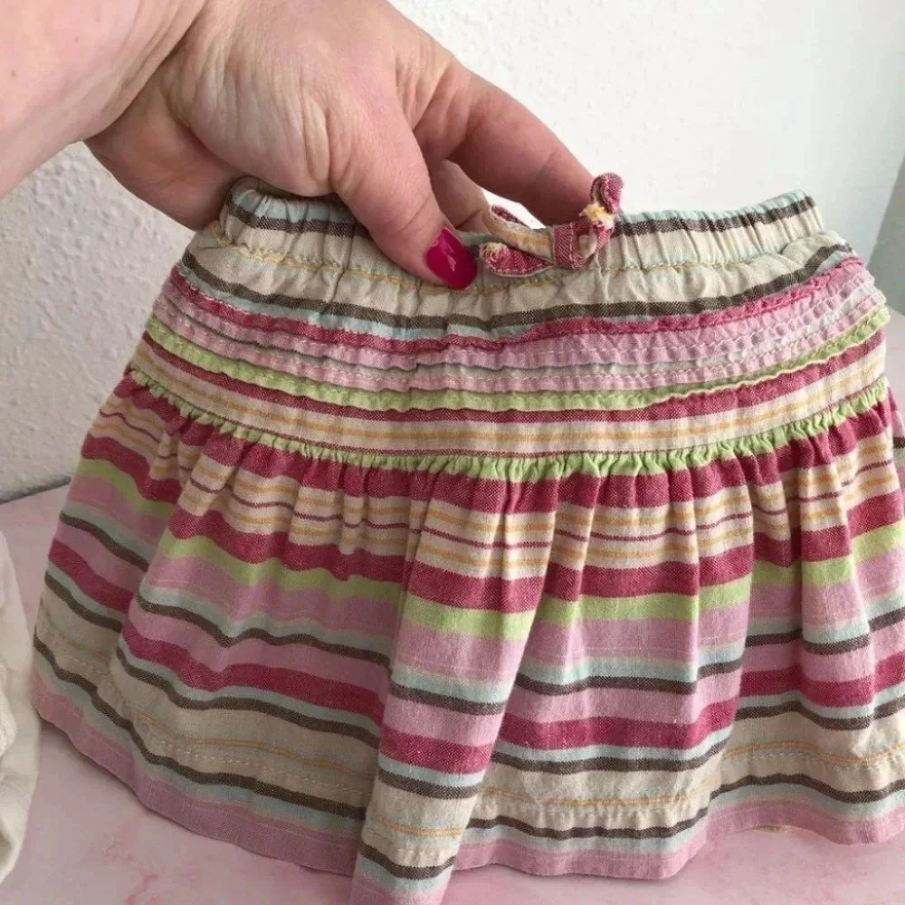 Baby Gap skirt outfit Bee Happy pastel linen stripes size 3-6 months‎